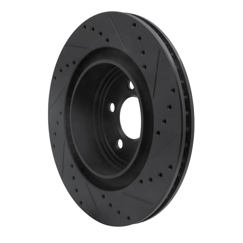 R1 06-23 Dodge Charger Rear Left Drilled & Slotted Black Brake Rotor
