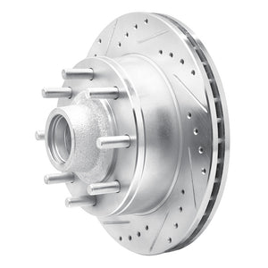R1 95-04 Ford E-250 Econoline Front Left Drilled & Slotted Silver Brake Rotor