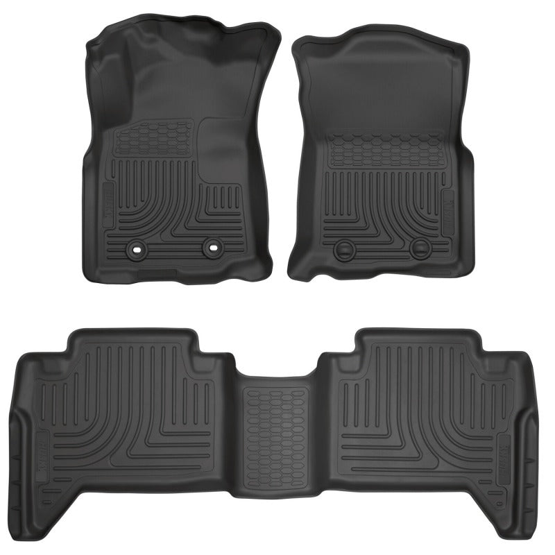 Husky Liners 16-17 Toyota Tacoma (M/T) Double Cab WeatherBeater Front & 2nd Row Floor Liners - Black