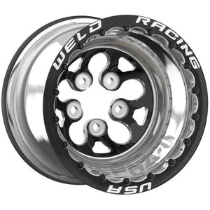 Weld Alpha-1 15X10 / 5X4.75 BP / 5in. BS Black Wheel - Black Center Black M/T Scallop Knurl Inner