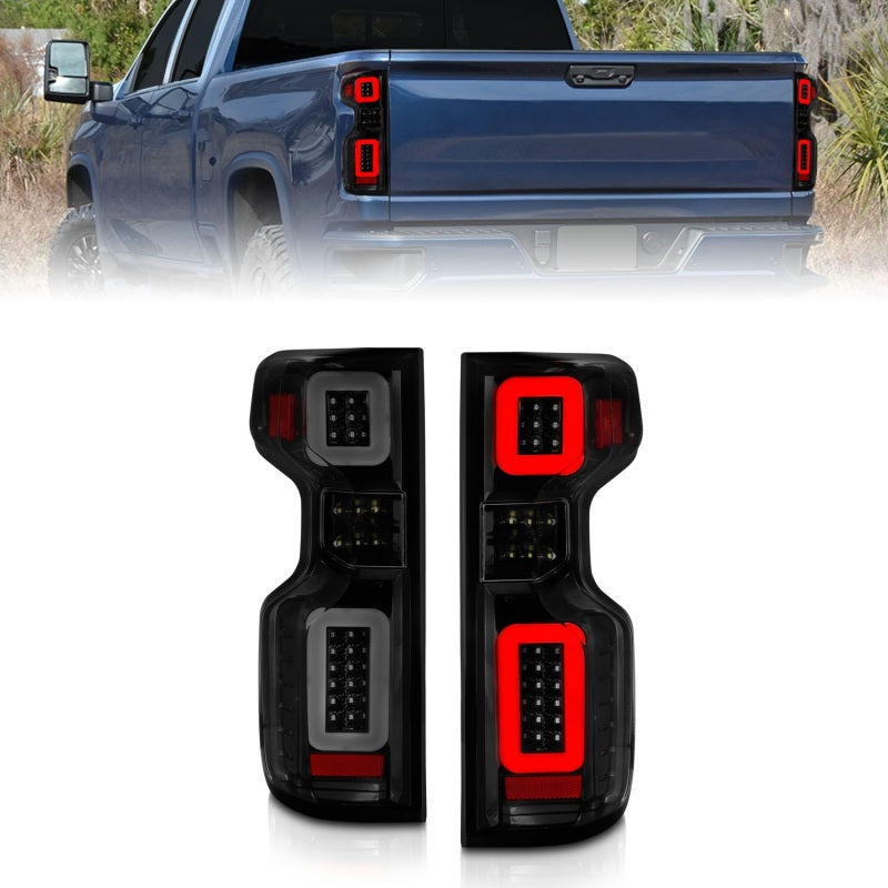 ANZO 19-21 Chevy Silverado Full LED Taillights Black Housing Smoke Lens G2 (w/C light Bars)