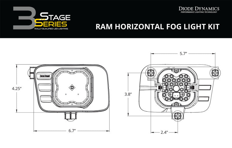 Diode Dynamics SS3 Pro Type Ram Horiz Kit ABL - Yellow SAE Fog