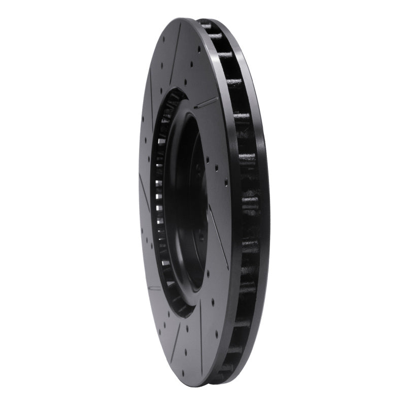 R1 07-14 Ford Mustang Front Right Drilled & Slotted Black Brake Rotor