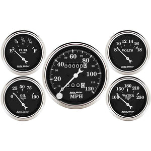 Auto Meter Gauge Kit 5 pc. 3 1/8in & 2 1/16in Mechanical Speedometer Old Tyme Black