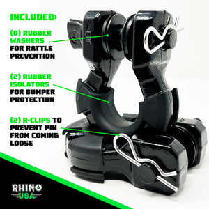 Rhino USA 8T Super Shackle 2-Pack (Matte Black)