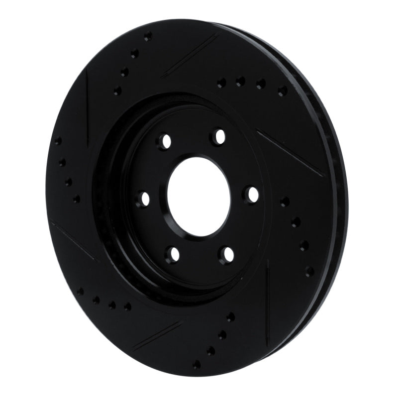 R1 05-25 Nissan Xterra Front Right Drilled & Slotted Black Brake Rotor