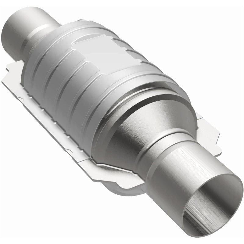 MagnaFlow Univ Conv 2in In/Out Ctr/Ctr Round 9in Body L x 5.125in W x 13in Overall L Single O2 Port
