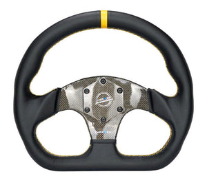 NRG Carbon Fiber Flat Bottom Steering Wheel (320mm) Green CF Center w/Green Stitch/Center Mark