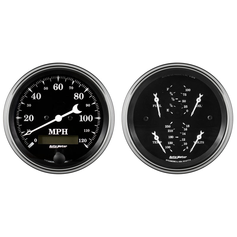 Auto Meter Gauge Kit 2 pc. Quad & Speedometer 3 3/8in Old Tyme Black