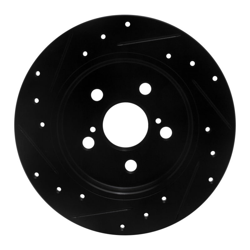 R1 09-24 Lexus CT200H Rear Right Drilled & Slotted Black Brake Rotor