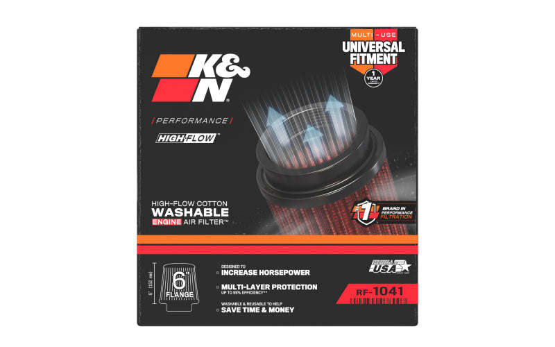 K&N Round Tapered Universal Air Filter 6 inch Flange 7 1/2 inch Base 5 inch Top 7 1/2 inch Height