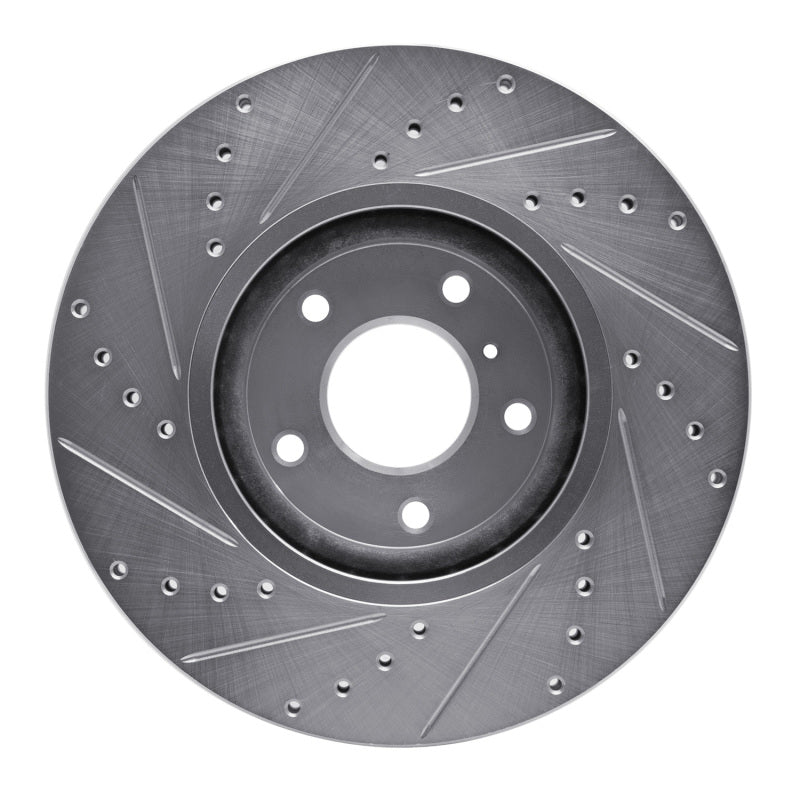R1 09-23 Nissan 370Z Front Right Drilled & Slotted Silver Brake Rotor