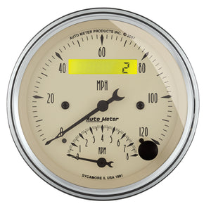 AutoMeter Gauge Tach/Speedo 3-3/8in. 120MPH & 8K RPM Elec. Program. Antique Beige