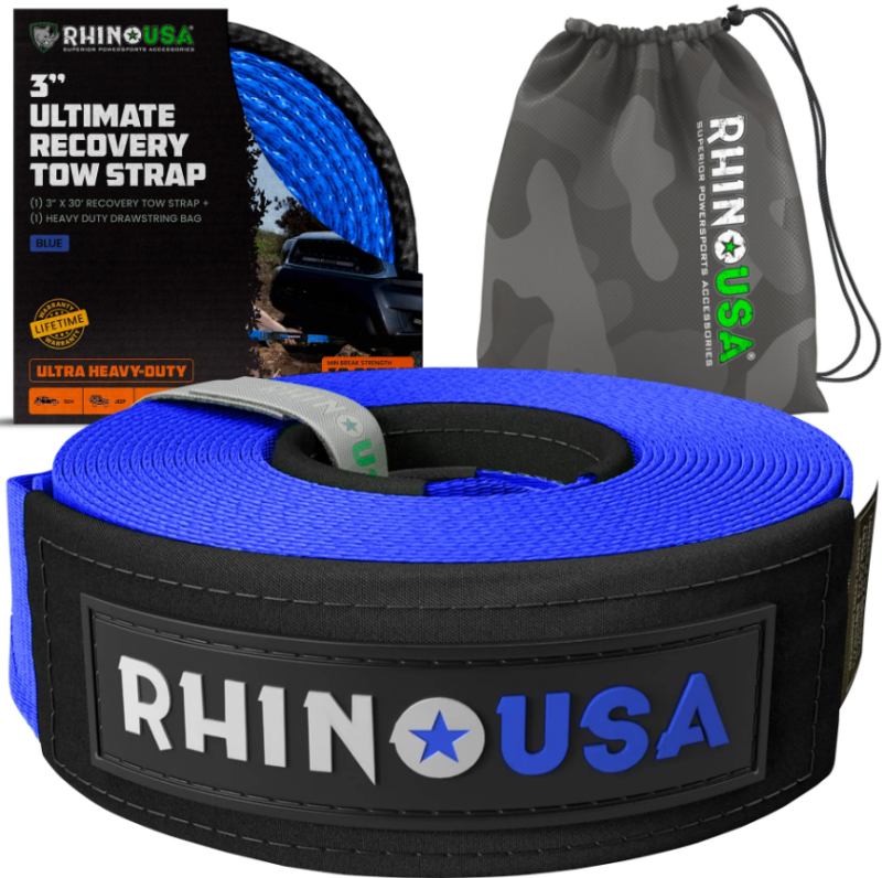Rhino USA Recovery Tow Strap 3In x 30Ft (Blue)