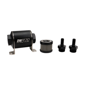 DeatschWerks Stainless Steel 3/8in 100 Micron Universal Inline Fuel Filter Housing Kit (70mm)