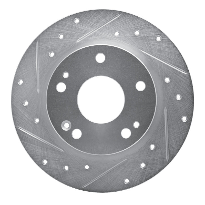 R1 16-25 Honda Civic Hatchback Rear Left Drilled & Slotted Silver Brake Rotor