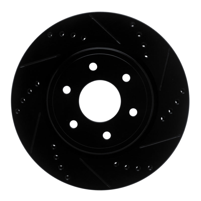 R1 05-25 Nissan Xterra Front Right Drilled & Slotted Black Brake Rotor