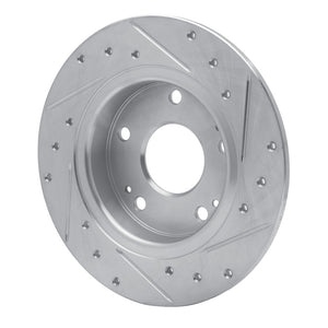 R1 16-25 Honda Civic Hatchback Rear Left Drilled & Slotted Silver Brake Rotor