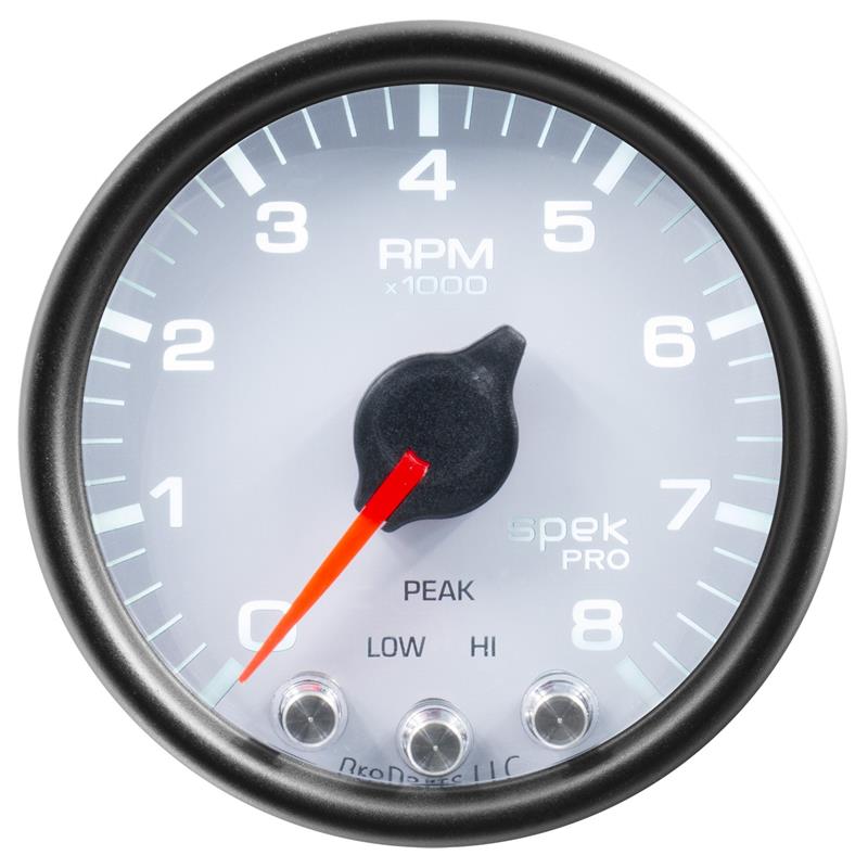 Autometer Spek-Pro Gauge Fuel Press 2 1/16in 15psi Stepper Motor W/Peak & Warn Wht/Blk