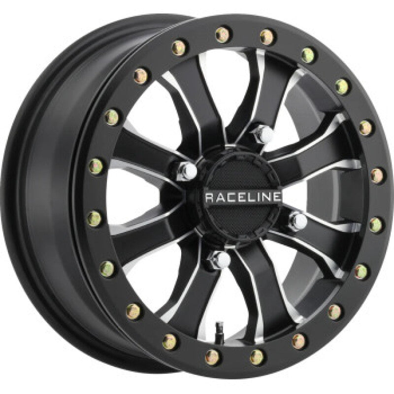 Raceline A71MB Mamba 14x6in/4x156 BP/5+1 40mm Offset/132.5mm Bore - Black & Machined Beadlock Wheel
