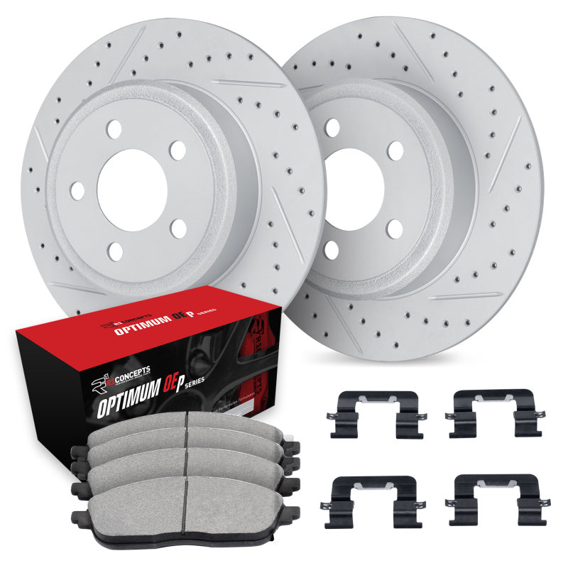 R1 16-20 Hyundai Sonata Rear Drill/Slot Carbon Coated Rotor Set w/Optimum Pads