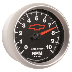 AutoMeter Gauge Tachometer 3-3/8in. 10K RPM In-Dash Chevy Red Bowtie Black