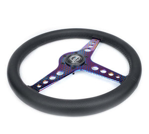 NRG Light Weight Gaming Steering Wheel - Driftz 350mm 3 NeoChrome Spokes Perforated Leather