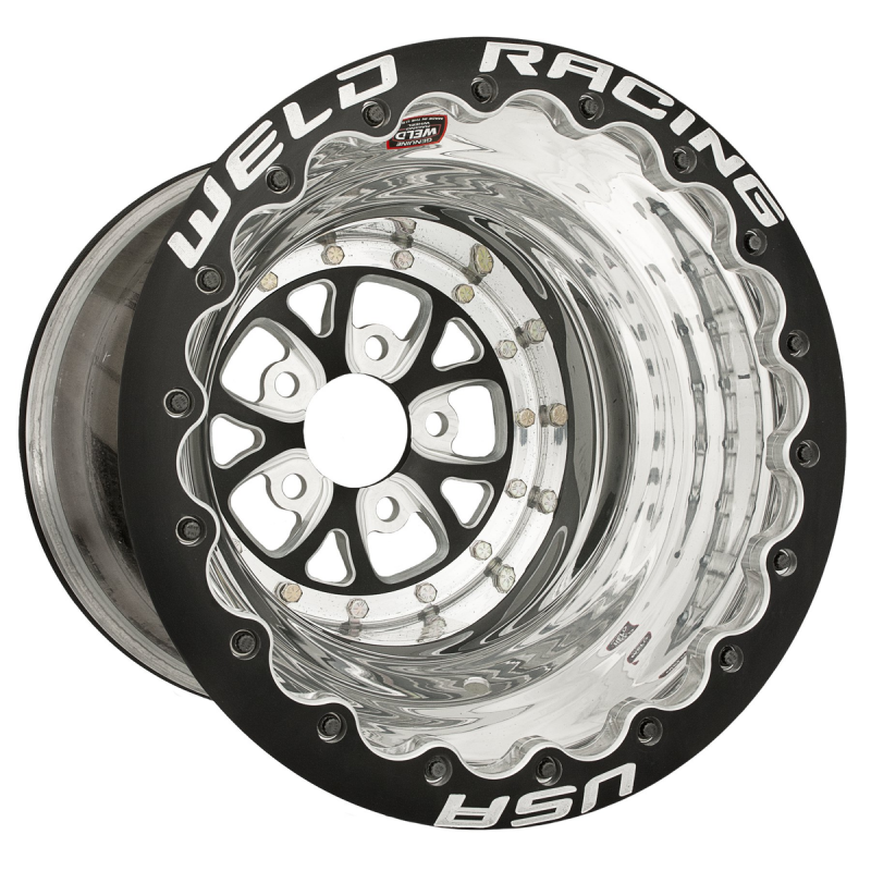 Weld V-Series 15x11 / 5x4.75 / 5 BS / 3.18 HB - Black Center - Polished Shell - Non-BL Wheel