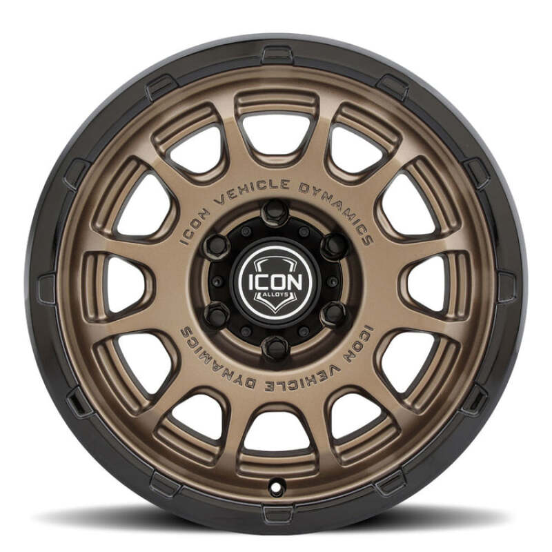 ICON Alloys Rancho 17x8.5 / 6x5.5 / 0mm / 4.75in BS Satin Bronze Wheel w/ Gloss Black Lip