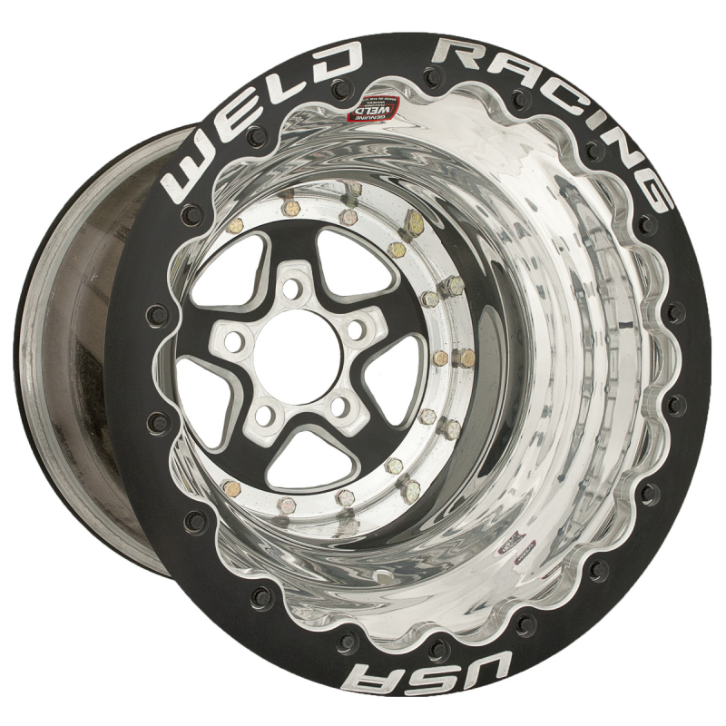 Weld Alumastar 16x16 / 5x5 / 5 BS / 3.5 HB - Black Center - Polished Shell - Black DBL Wheel