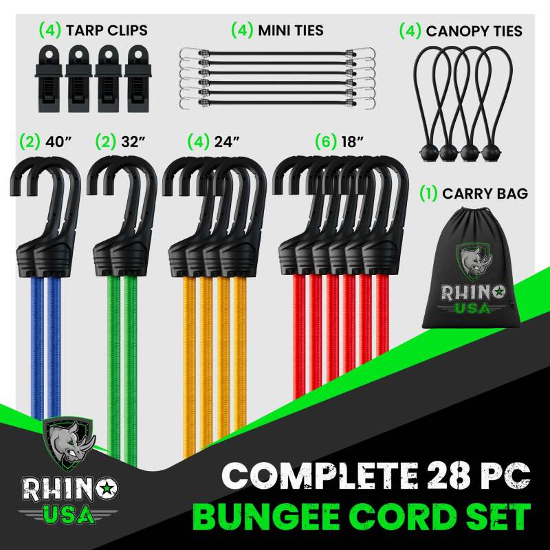 Rhino USA 28Pc Bungee Cord Assortment