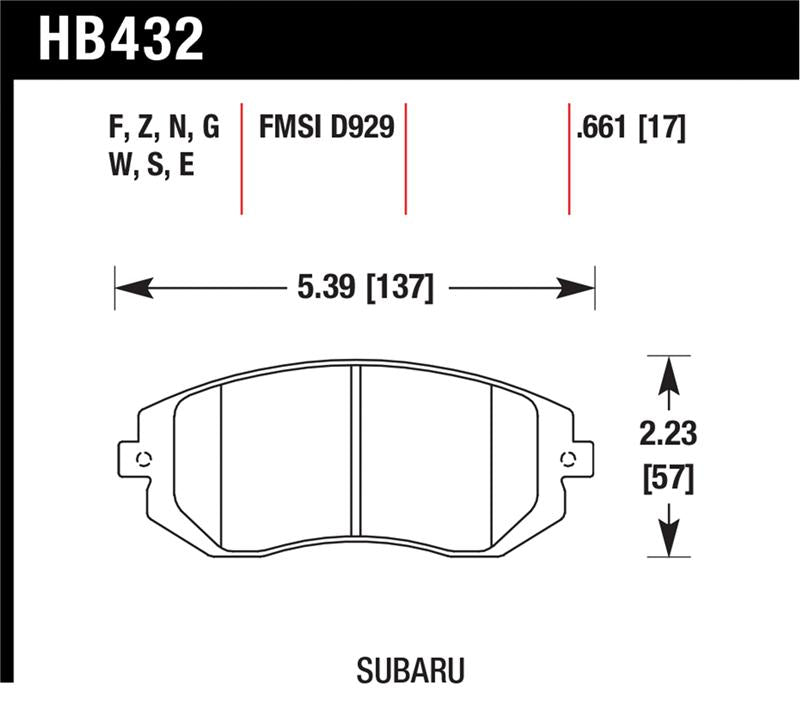 Hawk 03-05 WRX / 08 WRX / 09 Legacy 2.5i NA ONLY D929 HPS Street Front Brake Pads