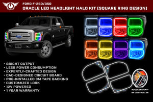 Oracle Ford F250/350 11-16 Halo Kit (Square Ring Design) - ColorSHIFT w/ 2.0 Controller
