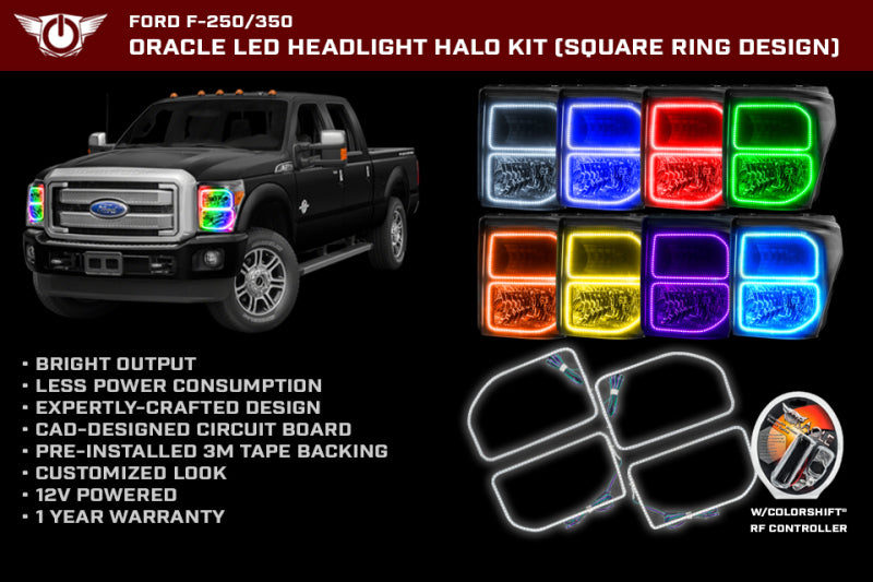 Oracle Ford F250/350 11-16 Halo Kit (Square Ring Design) - ColorSHIFT w/ 2.0 Controller