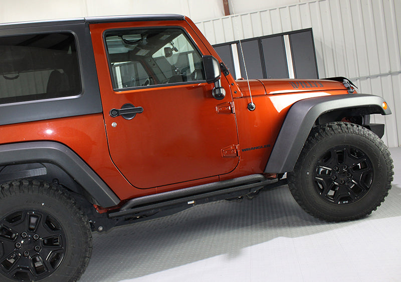 Fishbone Offroad 07-18 Jeep Wrangler JK 2 Door Rubicon Steel Rock Slider - Black Textured Powdercoat