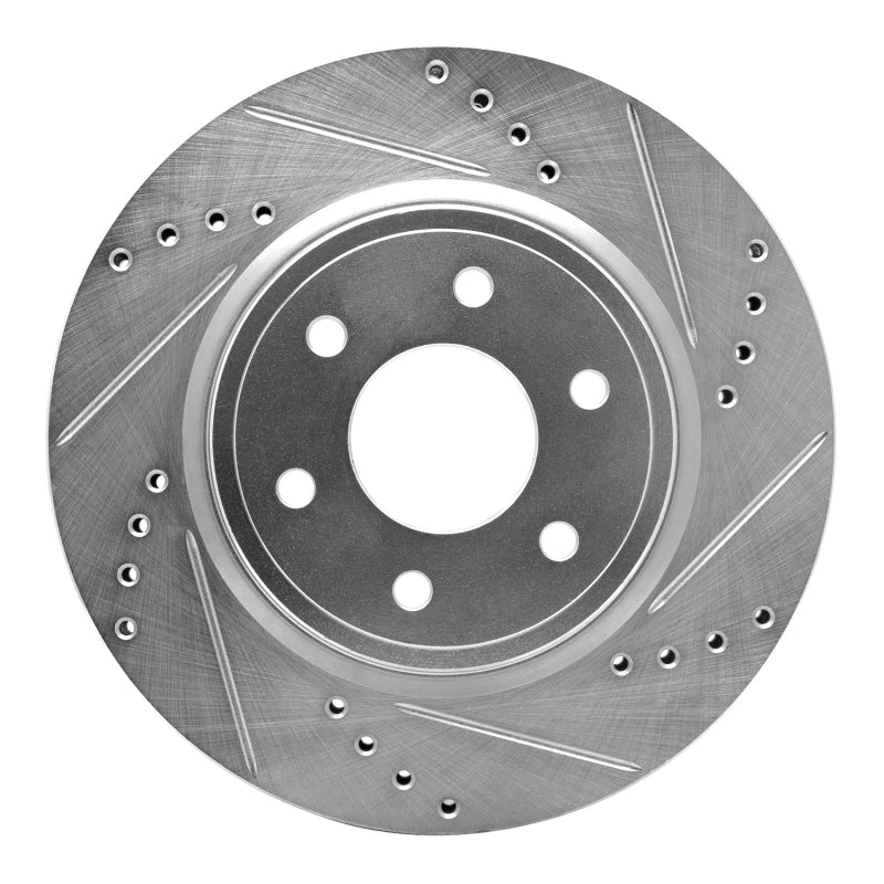R1 2005-2025 Nissan Xterra Front Right Drilled & Slotted Silver Brake Rotor