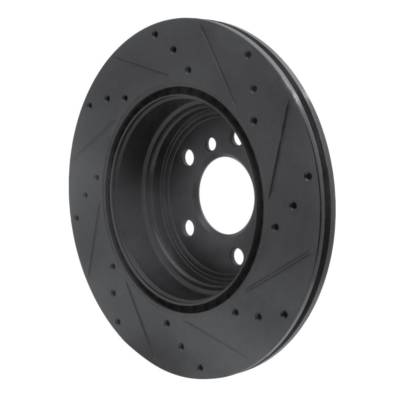 R1 12-20 BMW 330I Rear Left Drilled & Slotted Black Brake Rotor