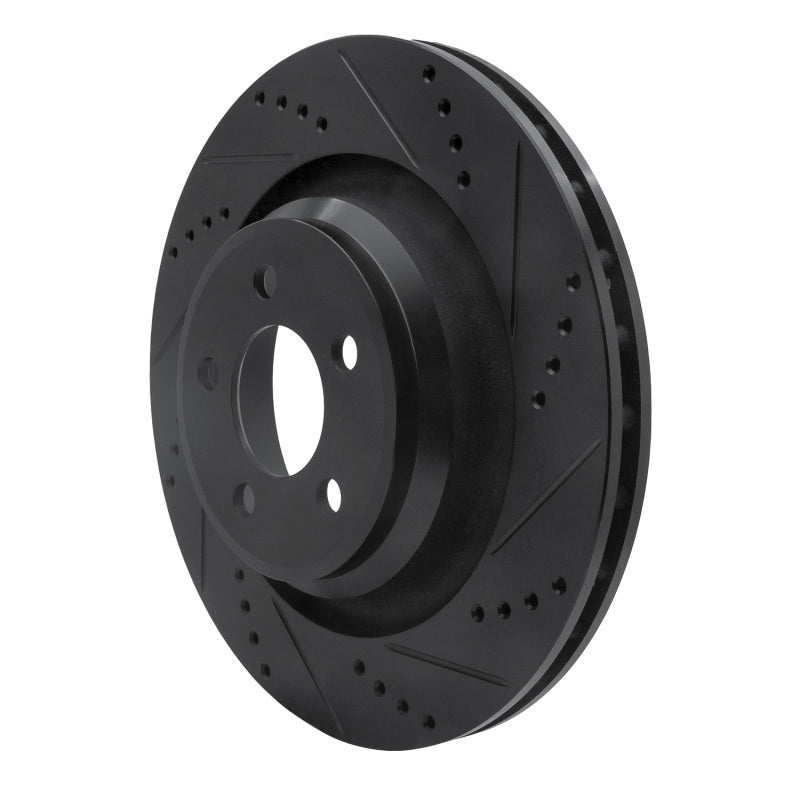 R1 05-23 Chrysler 300 Rear Right Drilled & Slotted Black Brake Rotor
