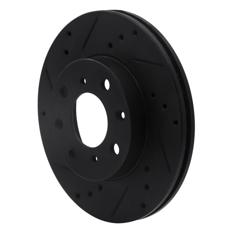 R1 90-00 Honda Civic Wagon Front Left Drilled & Slotted Black Brake Rotor