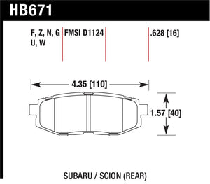 Hawk 13 Scion FR-S / 13 Subaru BRZ/10-12 Legacy 2.5 GT/3.6R HP Plus Street Rear Brake Pads