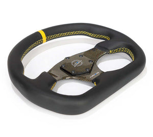 NRG Carbon Fiber Steering Wheel (320mm) Blue CF Center w/Blue Stitch Blue Center Mark Flat Bottom