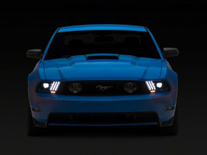Raxiom 10-12 Ford Mustang LED Projector Headlights SEQL Turn Signals- Black Housing (Clear Lens)