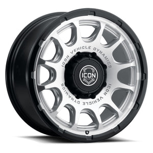 ICON Alloys Rancho 20x9 / 8x170 / 6mm / 5.25in BS Silver MACH w/ Gloss Black Lip Wheel