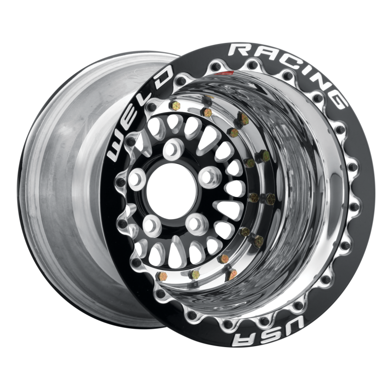 Weld RPM 15x10 / 5x4.75 / 3 BS / 3.18 HB - Black Center - Polished Shell - Black SBL MT Wheel