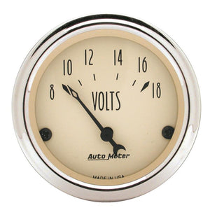 Autometer 2-1/16 inch Electric Voltmeter 18V Antique Beige Gauge