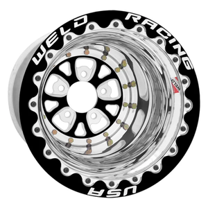 Weld V-Series 15x16 / 5x4.75 / 4 BS / 3.18 HB - Black Center - Polished Shell - Black DBL Wheel