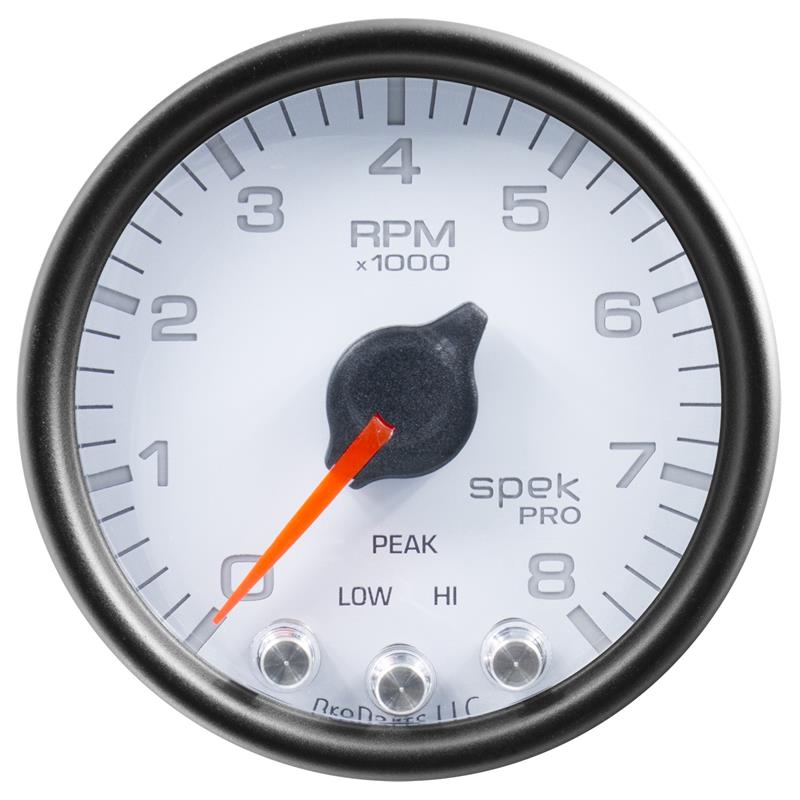 Autometer Spek-Pro Gauge Fuel Press 2 1/16in 15psi Stepper Motor W/Peak & Warn Wht/Blk