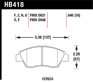 Hawk 02-06 RSX (non-S) Front / 03-09 Civic Hybrid / 04-05 Civic Si Rear Performance Ceramic Street