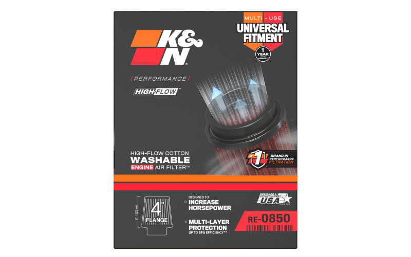 K&N Universal Air Filter (4in. Flange / 6in. Base OD / 4-5/8in. Top OD / 6in. Height)