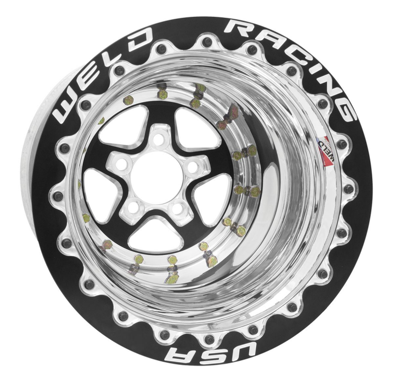 Weld Alumastar 15x15 / 5x4.5 / 5 BS / 3.18 HB - Black Center - Polished Shell - Black SBL Wheel